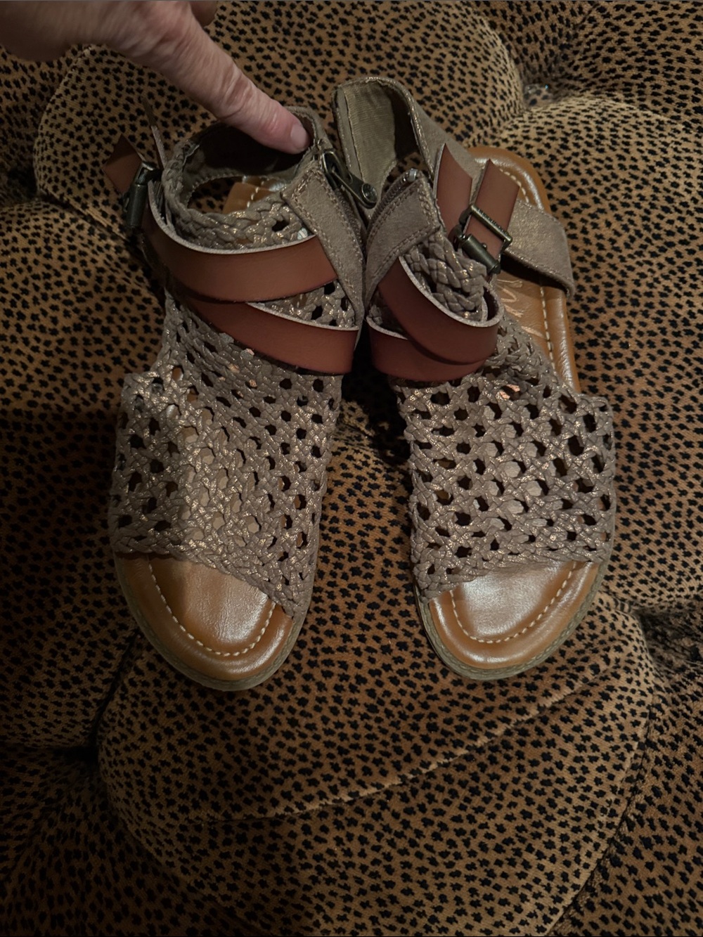 Blowfish Taupe Woven Sandals with Brown Straps